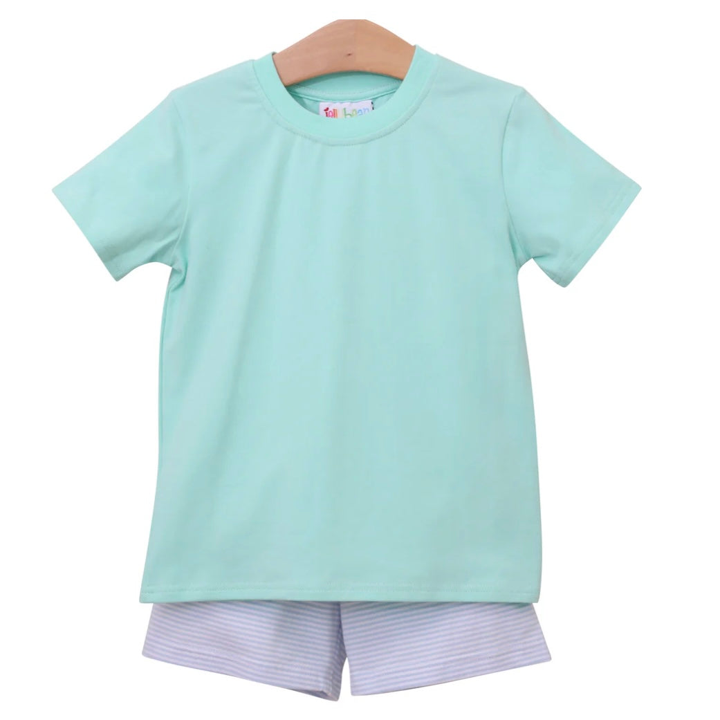 6 Months - Mint Green Shirt & Stripes Shorts Set