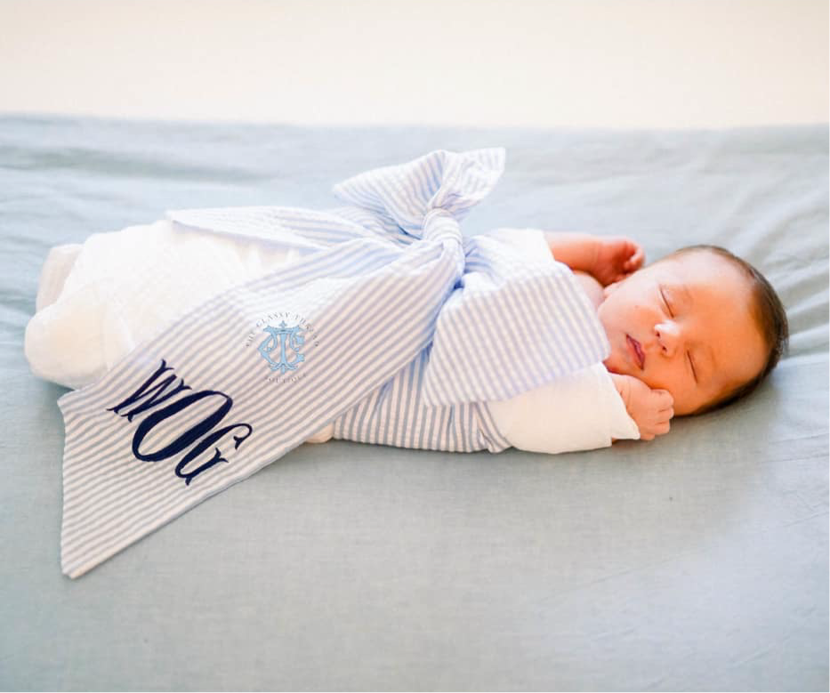 Blue Seersucker Swaddle Tie
