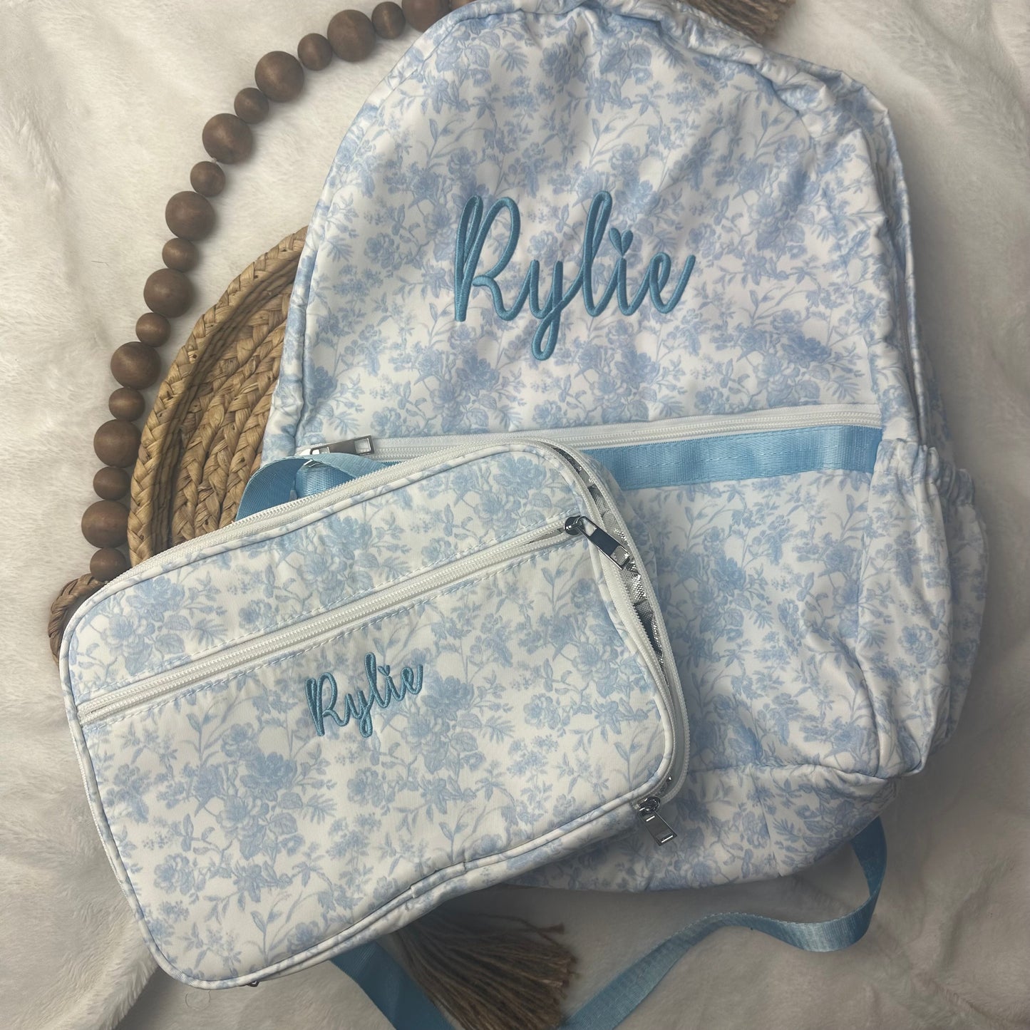 Blue Toile Backpack & Lunchbox
