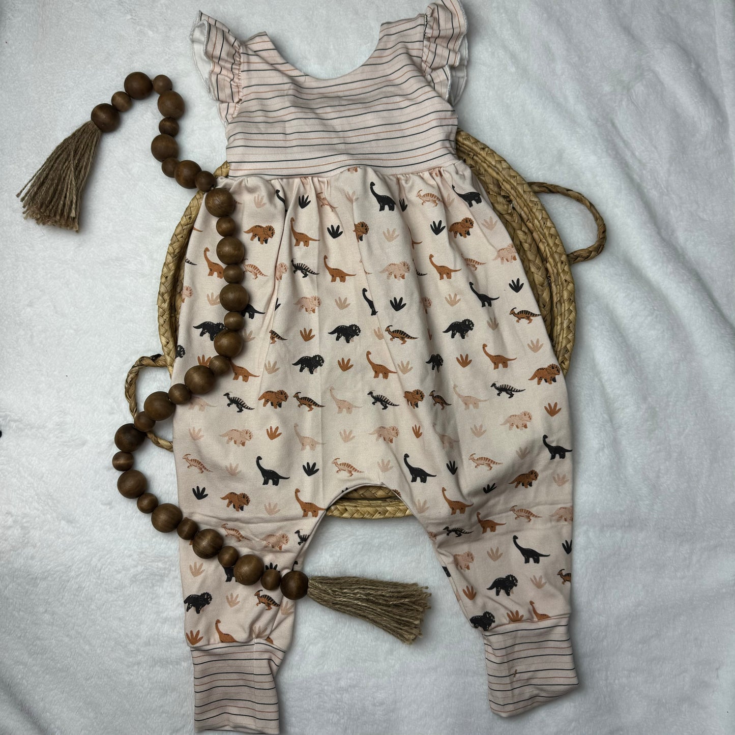 2T Neutral Dino Ruffle Romper