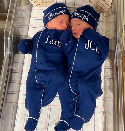 0/3m -  Navy Blue Footie & Hat Set