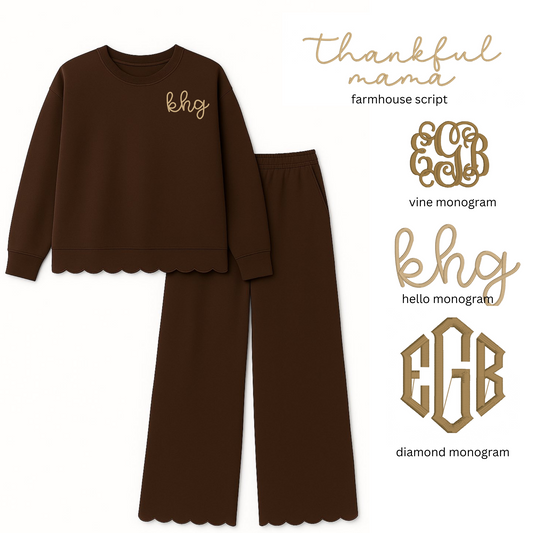 Women's Brown Scalloped Set
