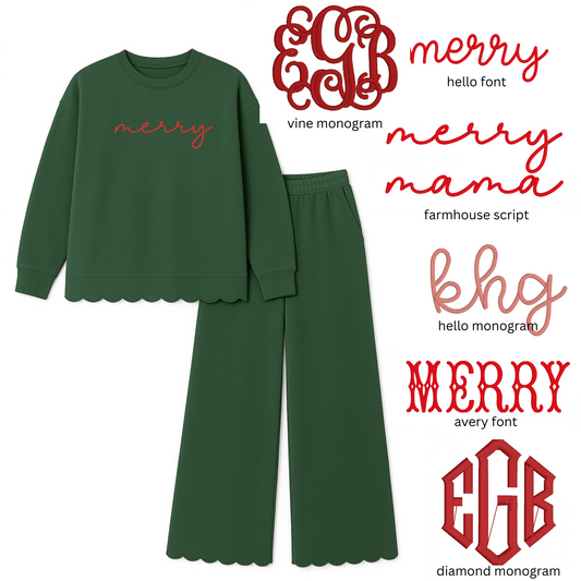 Women's Green Scalloped Set
