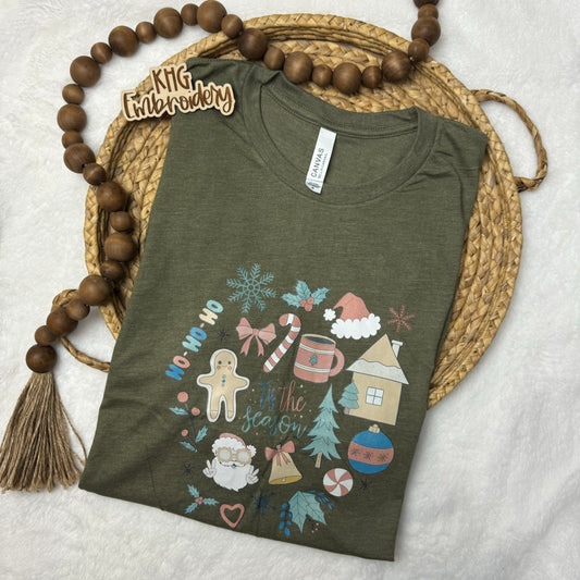 Medium Army Green Christmas Short Sleeve Shirt