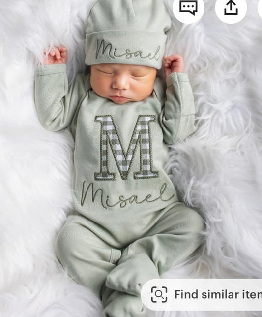 0/3m Sage Green Romper & Hat Set