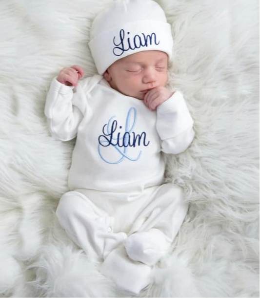 Newborn White Footie Romper & Hat