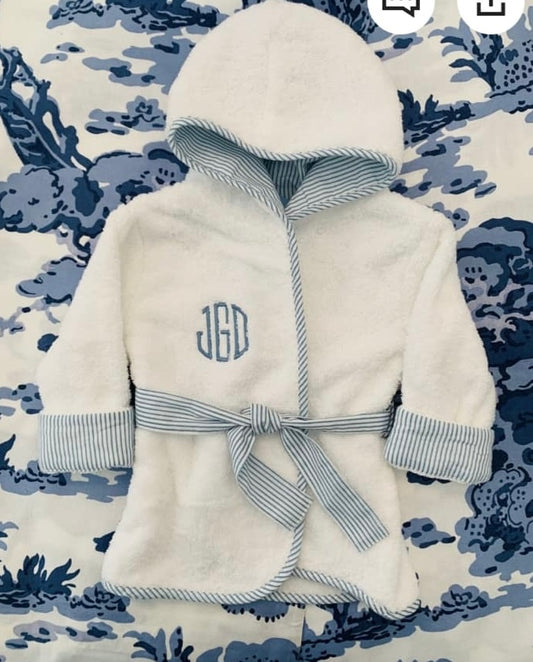 Blue Seersucker Bath Robe