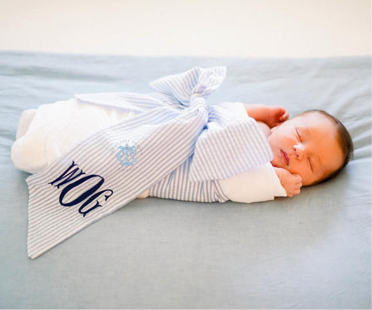 Blue Seersucker Swaddle Tie