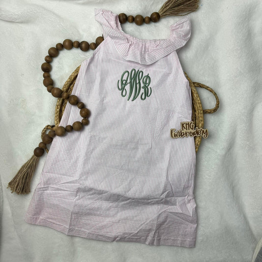 *IN STOCK* Monogrammed Pink Seersucker Dress