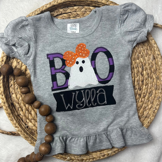 Grey BOO Ruffle Applique Shirt
