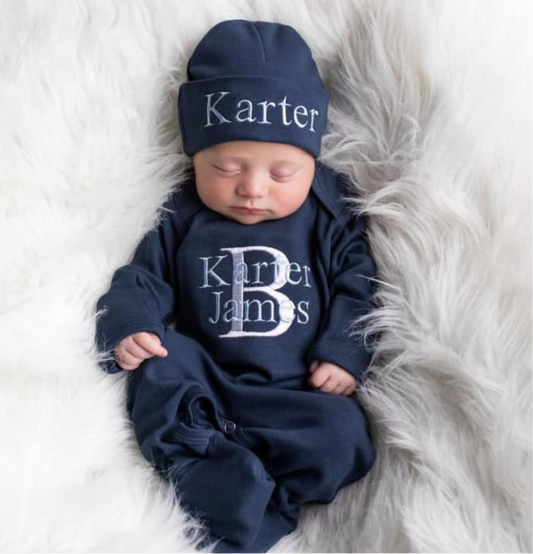 Navy Footie Romper & Hat
