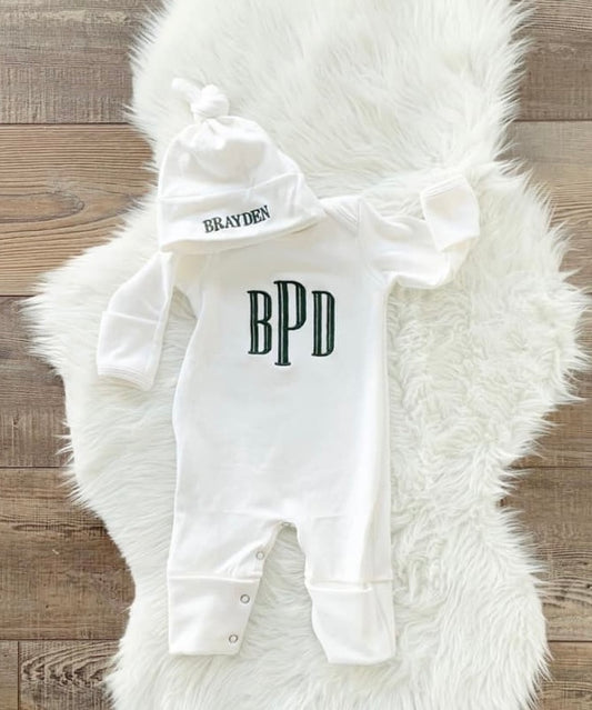 Newborn - White Romper & Hat Set