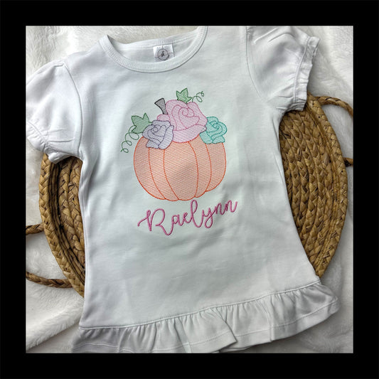 Floral Sketch Stitched Pumpkin