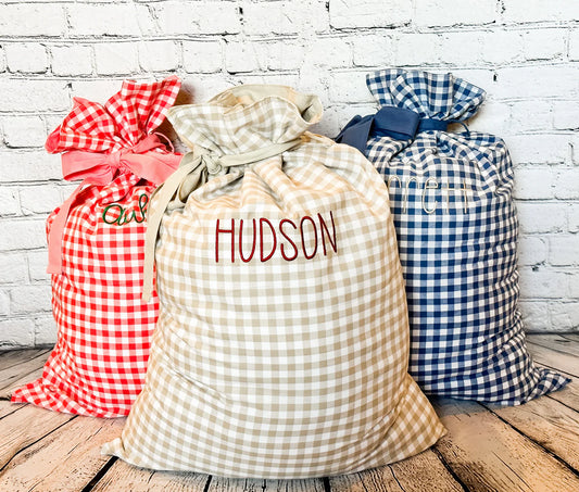 Gingham Santa Bags